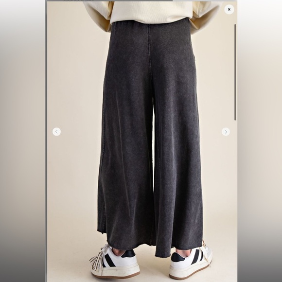 Easel 💖 BLACK • washed terry knit wide leg pants NWT S M L - Picture 4 of 5